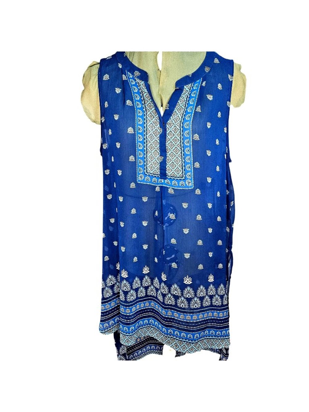 Woman's Knox Rose Navy blue sheer boho tunic button up swimwear pullover top XXL